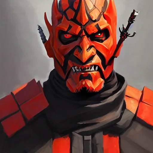 Image similar to greg manchess portrait painting of armored darth maul as overwatch character, medium shot, asymmetrical, profile picture, organic painting, sunny day, matte painting, bold shapes, hard edges, street art, trending on artstation, by huang guangjian and gil elvgren and sachin teng