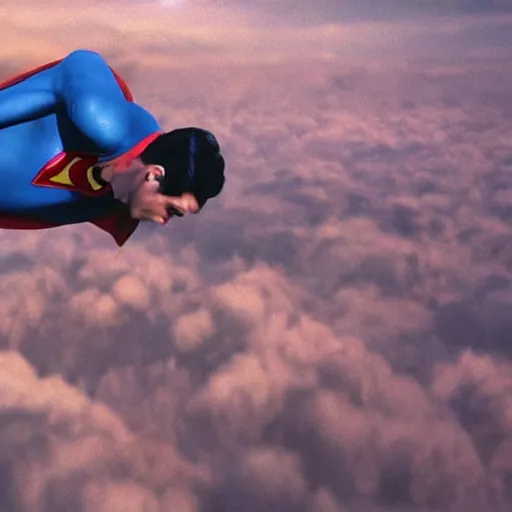 Image similar to superman farting out chemtrails, reality, realistic, detailed, 8 k, award winning, wide shot,