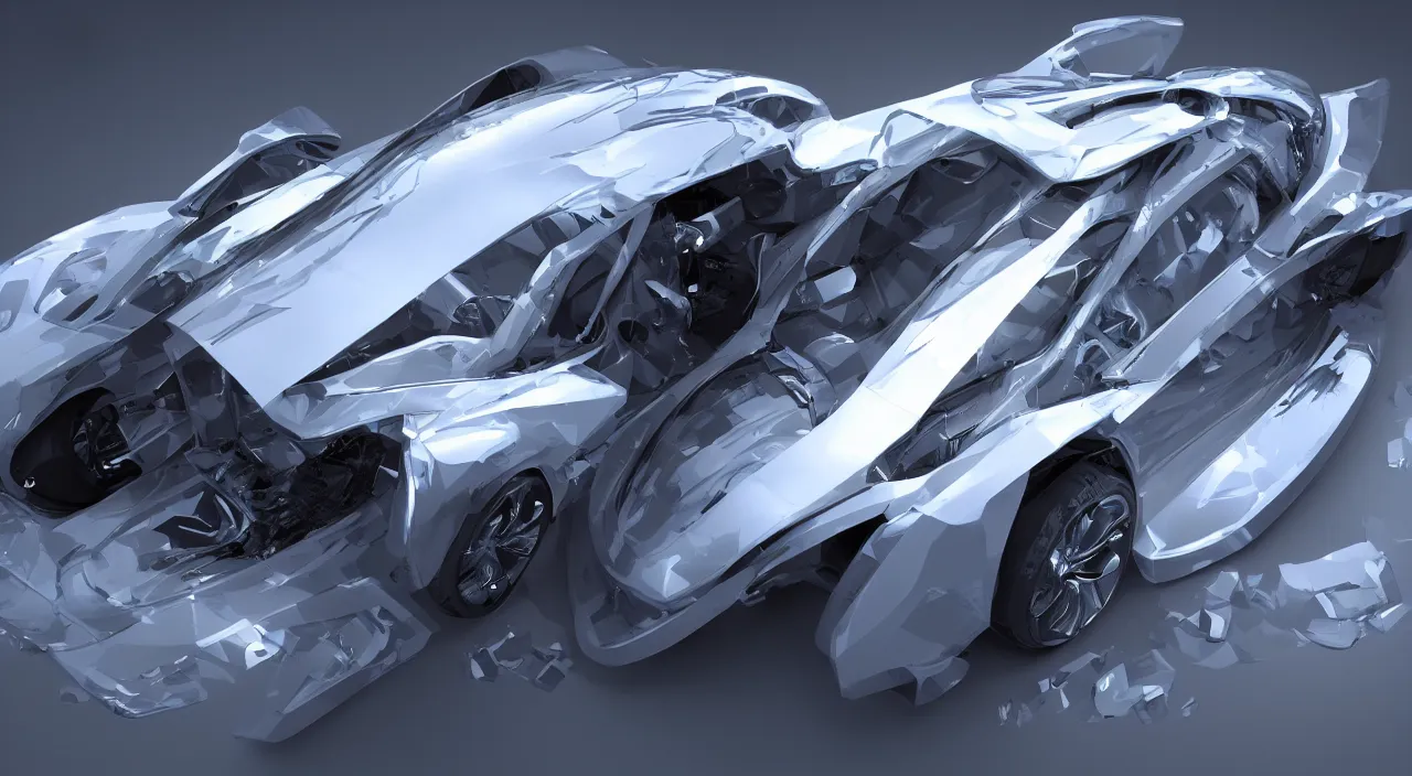 Image similar to 3 d concept art, hydrogen fuel cell vehicle, ultra clear material, streamlined body, beautiful, volumetric light, lightrays, cinematic lighting, intricate details, octane rendering.