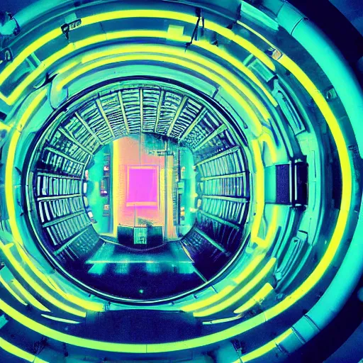 Prompt: vaporwave artwork of the cherenkov glow inside a TRIGA nuclear research reactor