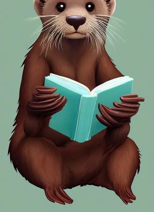 Image similar to cute Otter Student reading a book, unreal 5, concept art, trending on google