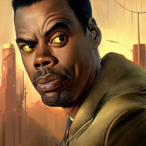 Image similar to chris rock as the g man from half life, unreal engine, sci fi, intricate, elegant, highly detailed, digital painting, artstation, concept art, matte, sharp focus, illustration, art by greg rutkowski and alphonse mucha