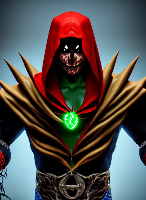 Prompt: hyper realistic character portrait of spawn comic hero in style of magic the gathering and the matric, hellpunk, 8 k unreal engine render, photorealistic, rule of thirds, cinematic, zbrush cg society illustration