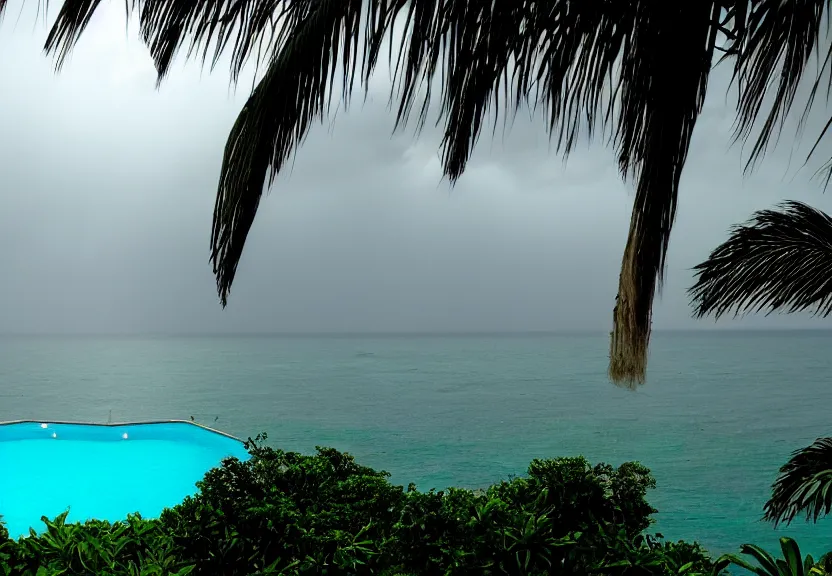 Prompt: Palace of the chalice, refracted sparkles, thunderstorm, greek pool, beach and Tropical vegetation on the background major arcana sky, 2005 blog, dslr camera IMG_4016