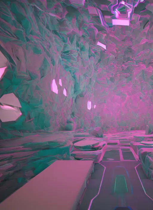 Prompt: : abstract glossty shapes immersive experience meowwolf dalle2 macro lens 3d render unity unrealengine octane