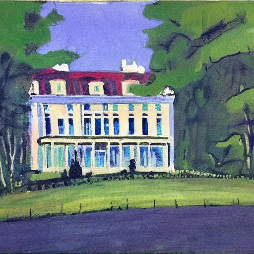 Image similar to the mansion in the woods, in the style of gifford beal,