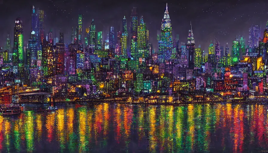 Image similar to a cityscape at night made of sapphires, emeralds, and rubies, matte art, 4k