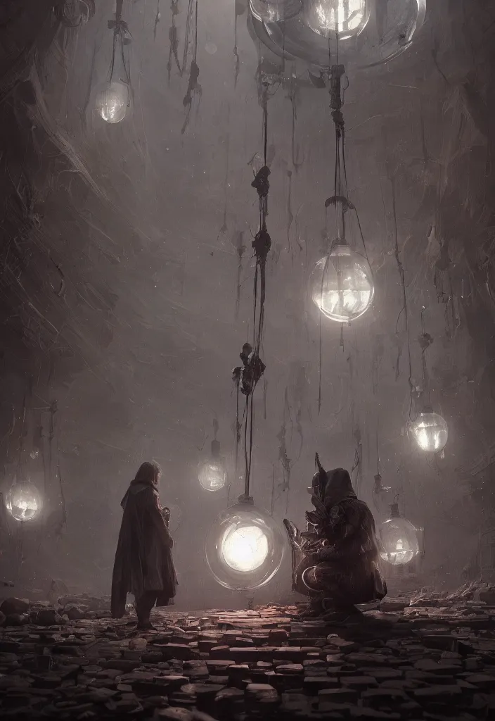 Image similar to a tiny worlds inside inside light bulbs by greg rutkowski, sung choi, mitchell mohrhauser, maciej kuciara, johnson ting, maxim verehin, peter konig, bloodborne, 8 k photorealistic, cinematic lighting, hd, high details, dramatic, dark atmosphere, trending on artstation