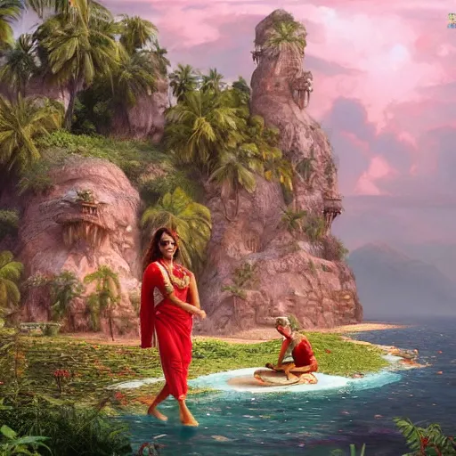 Image similar to UHD closeup of a Photorealistic Bollywood Gilligan\'s Island by Antonio Caparo and Ferdinand Knab and Greg Rutkowski, UHD, photorealistic, trending on artstation, trending on deviantart