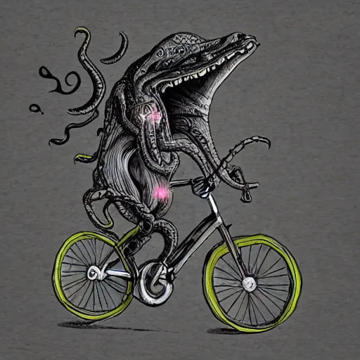Prompt: cthulu riding a bicycle, realistic