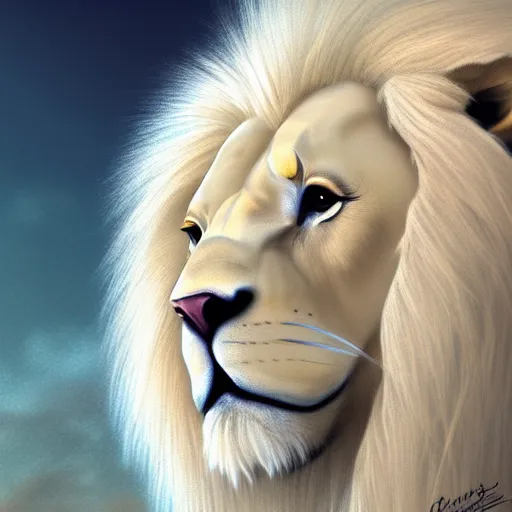 Prompt: a beautfiul aesthetic commission portrait of a anthro albino lion looking at the sky worried,attractive beautiful face,detailes face,expression,natural lighting,fantasy art,deviantart,artstation,character design by charles bowater,ross tran,4k,photorealistic