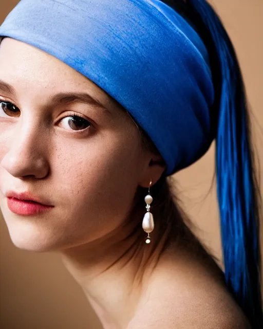 Image similar to An extremely beautiful studio photo of the girl with a pearl earring, 20 years old, bokeh, 90mm, f/1.4