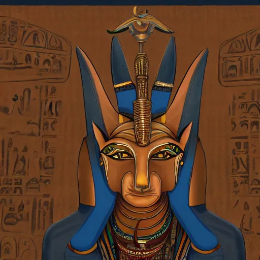 Prompt: Anubis, Egyptian background, very detailed, artstation, illustration, masterpiece, digital art, Furry Art