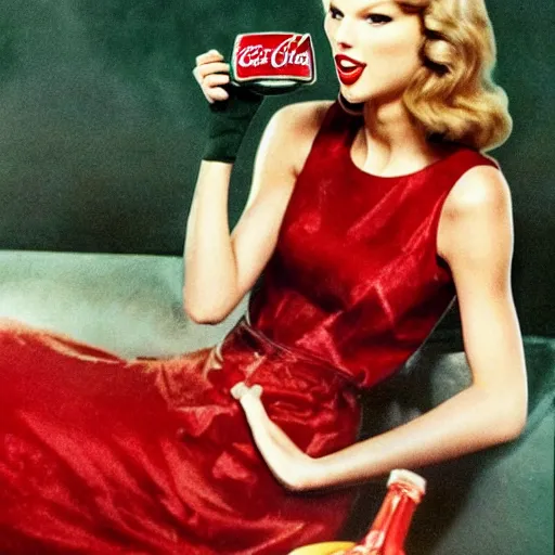 Prompt: Taylor swift in a vintage coca-cola ad