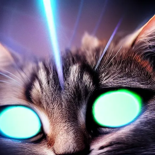 Image similar to cute fluffy cat with laser beams coming out of its eyes