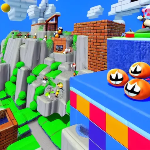 Image similar to Super mario 64 whomps fortress, rendered in unreal engine, hyper detailed