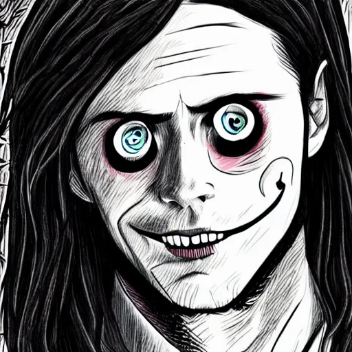 Prompt: jared leto in the style of junji ito