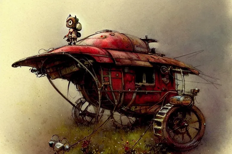 Image similar to adventurer ( ( ( ( ( 1 9 5 0 s retro future robot mouse jukebox wagon house. muted colors. ) ) ) ) ) by jean baptiste monge!!!!!!!!!!!!!!!!!!!!!!!!! chrome red