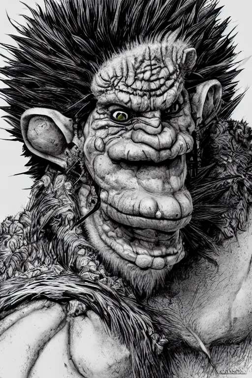 Image similar to hunched troll with a horn on his head, fantasy, highly detailed, digital art, sharp focus, trending on art station, kentaro miura manga art style