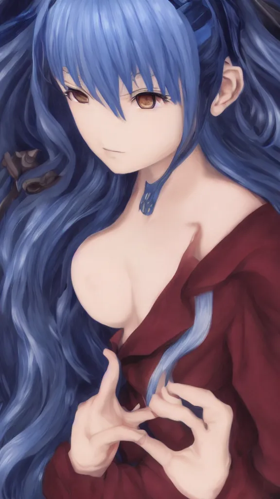 Image similar to ''erika furudo from umineko when they cry, blue hair, fantasy artwork, very detailed, concept art, official art, artstation, 8 k''