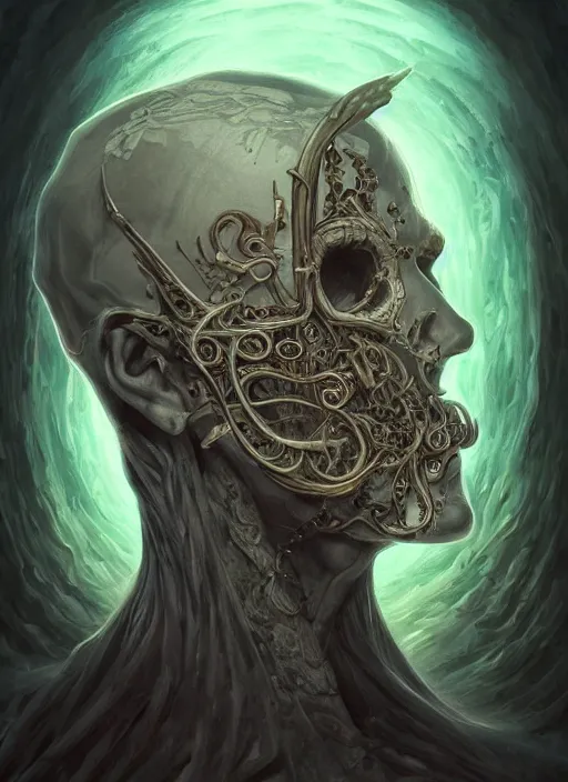 Image similar to fineart side portrait illustration of the necromancer, hyper detailed, fantasy surrealism, crisp