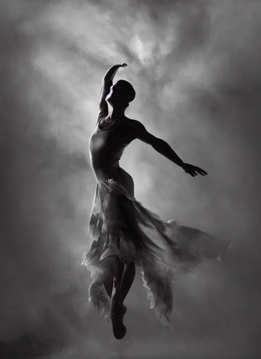 Image similar to a Photorealistic dramatic hyperrealistic render of a beautiful Female smoke dancer by Ken Brower and Deborah Ory of NYC Dance project,Lois Greenfield,Flowing cloth and smoke,Beautiful dynamic dramatic dark moody lighting,volumetric,shadows,cinematic atmosphere,Octane render,8K