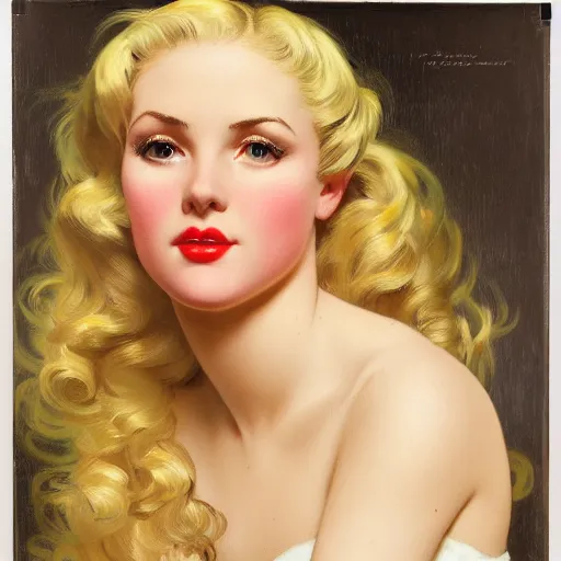 Prompt: photo of a young woman who has been blessed by God with every-increasing beauty, intelligence, and virtue, photoshoot, real life skin, sharp focus, blonde hair, elegant, by Gil Elvgren and Greg Rutkowski and Alphonse Mucha, 8K