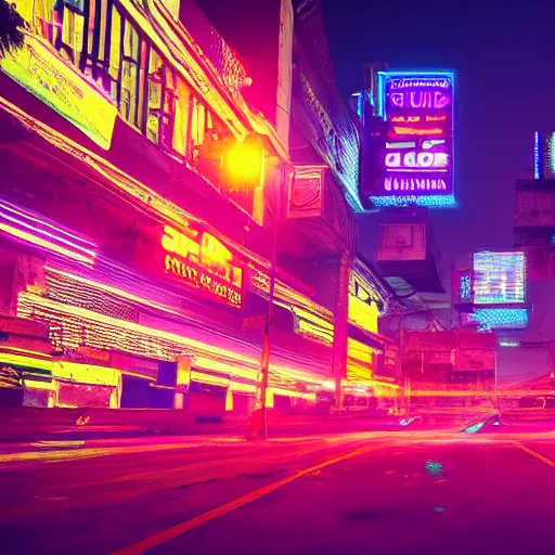 Image similar to neon streets of bangalore, 4 k, award winning photo, cyberpunk style, intricate environment, hyper realistic