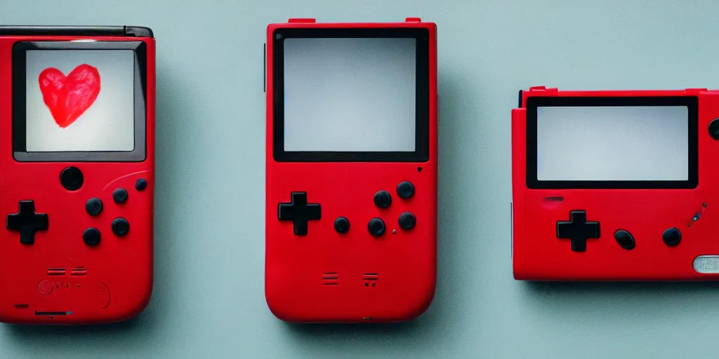 Image similar to heart monitor films in a childrens hospital on a wide red gameboy handheld console