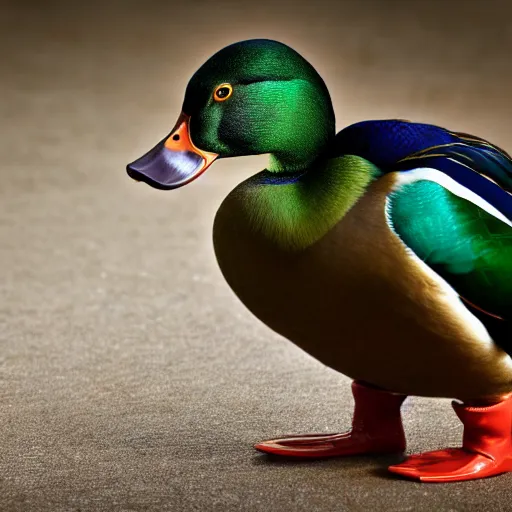 Prompt: a mallard duck in a business suit. corporate portrait. dslr photo.