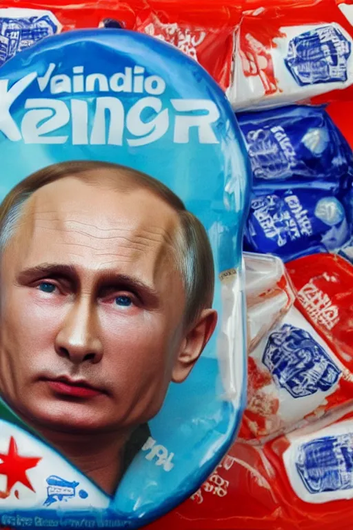 Image similar to vladimir putin's face on a kinder packaging