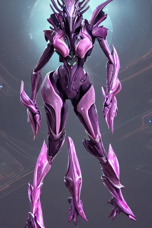 Image similar to galactic hyperdetailed elegant beautiful stunning giantess anthropomorphic mecha saryn warframe female dragon goddess, sharp spines, sharp metal ears, smooth purple eyes, smooth fuschia skin, silver armor, bigger than galaxy, epic proportions, epic scale, epic size, warframe destiny fanart, furry, dragon art, goddess art, giantess art, octane render