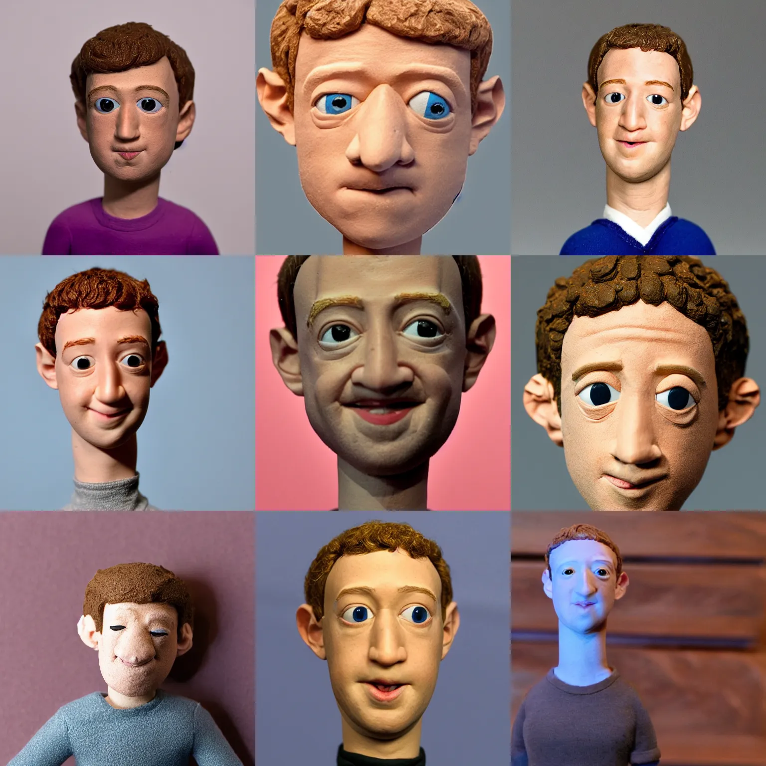 Prompt: clay! close detailed sculpted head of mark zuckerberg , style: claymation puppet kids clay