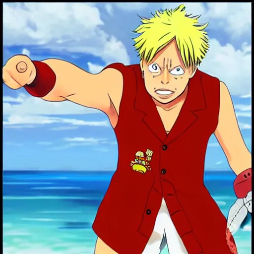 Prompt: Boris Johnson as Luffy the Pirate, in the style of anime