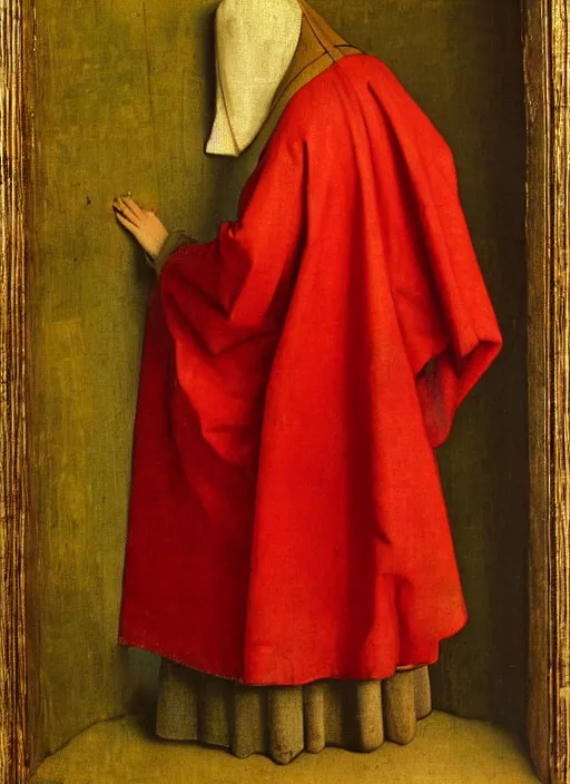 Image similar to red cloth, medieval painting by jan van eyck, johannes vermeer