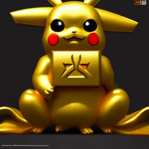 Prompt: a golden statue of Pikachu in a sacred temple, artstation, hyperrealistic, extremely detailed, 8k