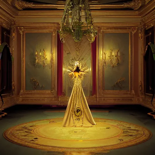 Image similar to Rothschild illuminati royal ball, Salvador Dali painting, octane render, cinematic still