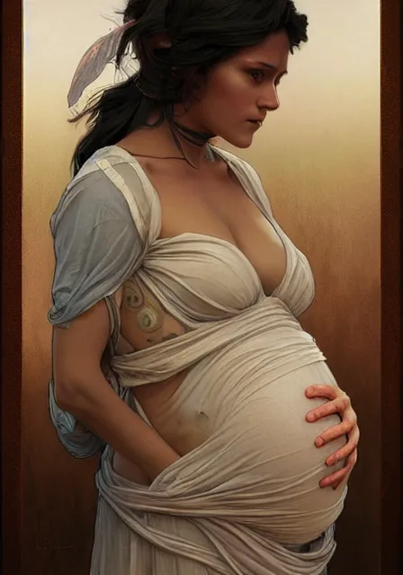 Prompt: pregnant mummy zombie, intricate, elegant, highly detailed, digital painting, artstation, concept art, smooth, sharp focus, illustration, art by artgerm and greg rutkowski and alphonse mucha and william - adolphe bouguereau