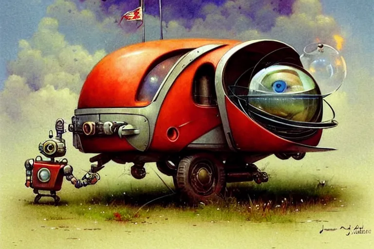 Prompt: adventurer ( ( ( ( ( 1 9 5 0 s retro future robot android mouse rv hover wagon motorhome robot. muted colors. ) ) ) ) ) by jean baptiste monge!!!!!!!!!!!!!!!!!!!!!!!!! chrome red