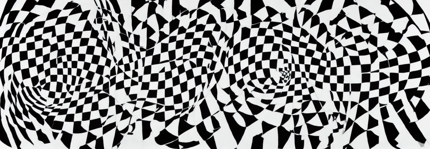 Prompt: black and white checkerboard op art escher abstract shapes