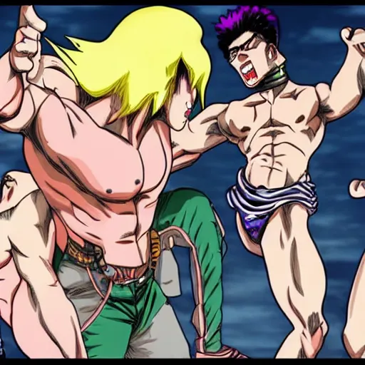 Image similar to gachimuchi in JoJo's bizarre adventure anime style