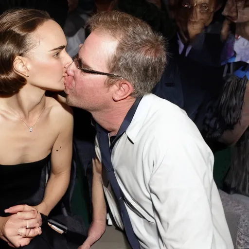 Image similar to pgoto of natalie portman kissing a boring white male.