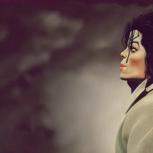 Image similar to a cinematic film still of Michael Jackson starring as a Japanese Samurai, portrait, 40mm lens, shallow depth of field, close up, split lighting, cinematic