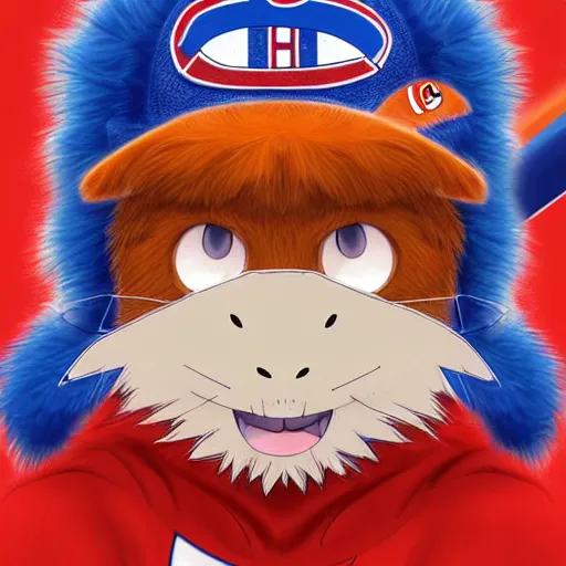 Image similar to anime Portrait of Youppi the Habs Montreal Canadiens Mascot as a very cute powerful and friendly pokemon, highly detailed anime, high evolution, 1990s, legendary, smooth, sharp focus, dynamic lighting, intricate, trending on ArtStation, illustration pokemon, art by WLOP