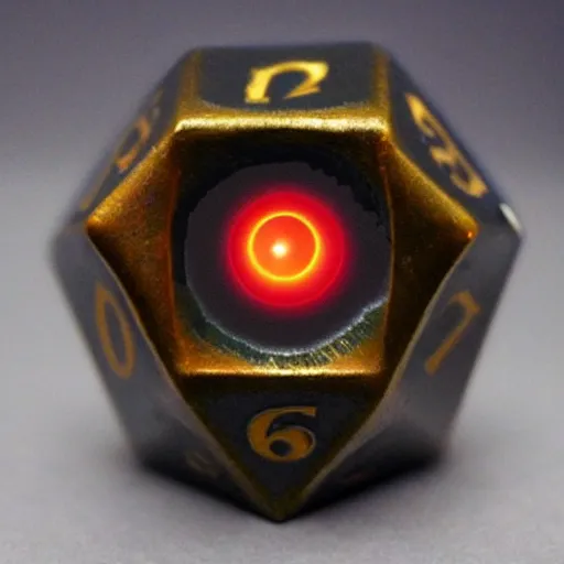 Prompt: The Eye of Sauron trapped inside a D20