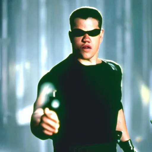 Image similar to matt damon as neo in the matrix