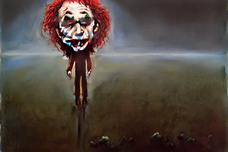 Prompt: the joker always has the last laught, digital art, dark world, beksinski, classic oil painting