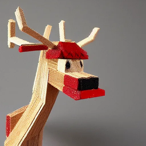 Prompt: detailed reindeer made from match sticks like lowpoly wooden machine, by theo jansen