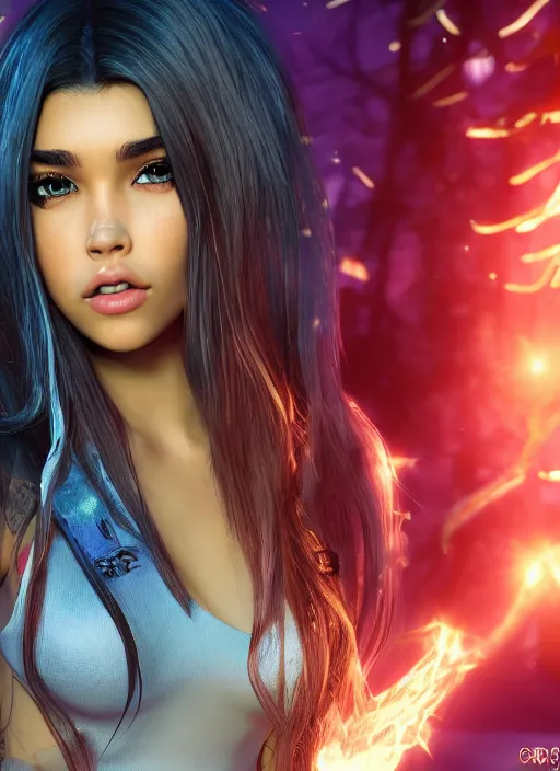 Image similar to Madison Beer as a video game character, digital art, unreal engine, unreal engine render, blender render, render, 4k, coherent