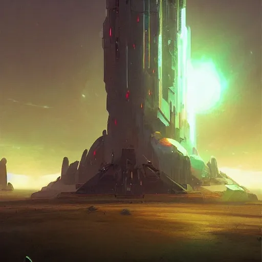 Image similar to an sci - fi glowing peaceful temple by greg rutkowski and ross tran